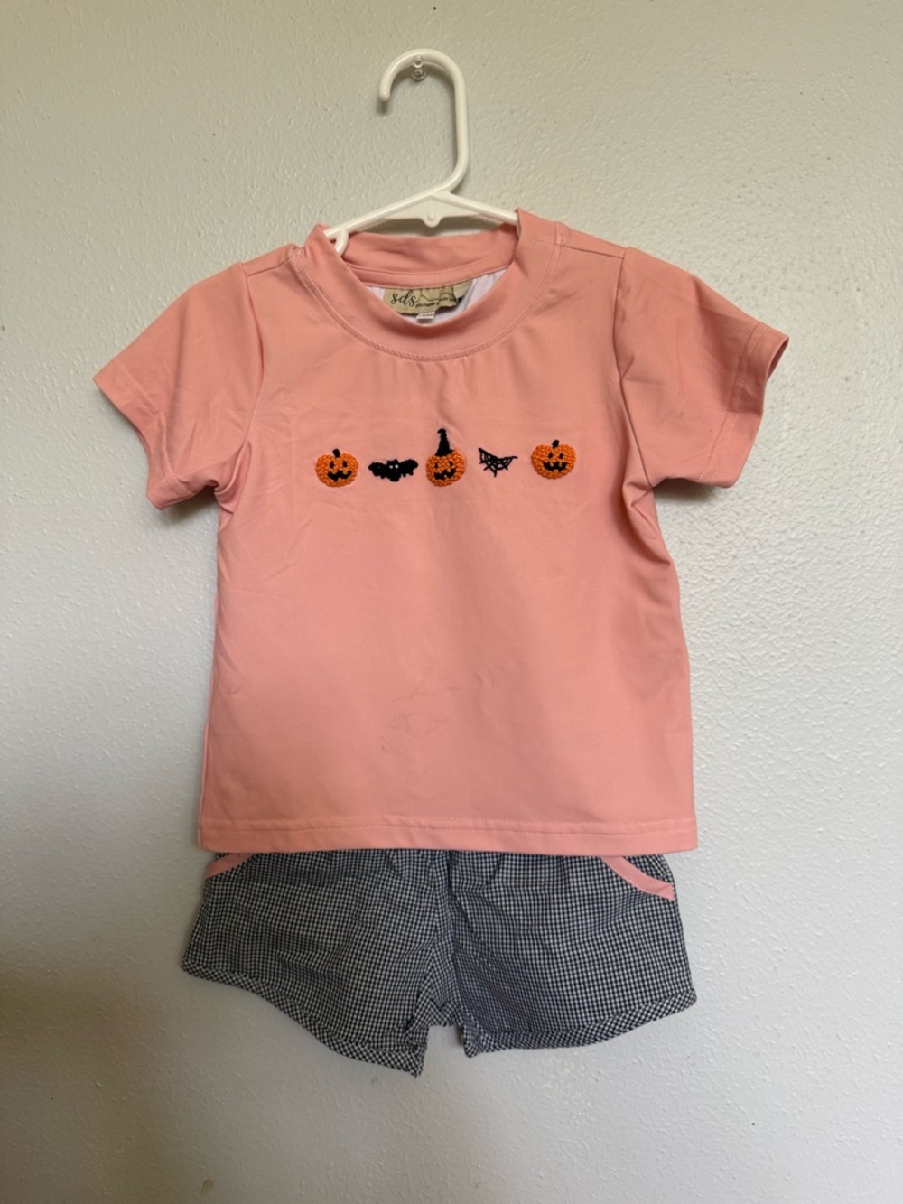 Peach Pumpkin French Knot Embroidered Tee Set